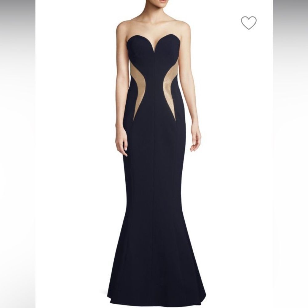 NWT Rebecca Vallance Lucienne Bonded Crepe Strapless Mermaid Gown in Ink SZ 2